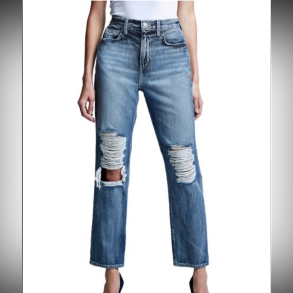 L’Agence Ezra High Rise Stovepipe Distressed Blue Jeans Size 31